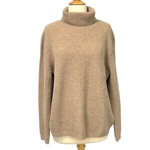 Quince Mongolian Cashmere Fisherman Turtleneck Sweater Oatmeal Tan Soft Size M
